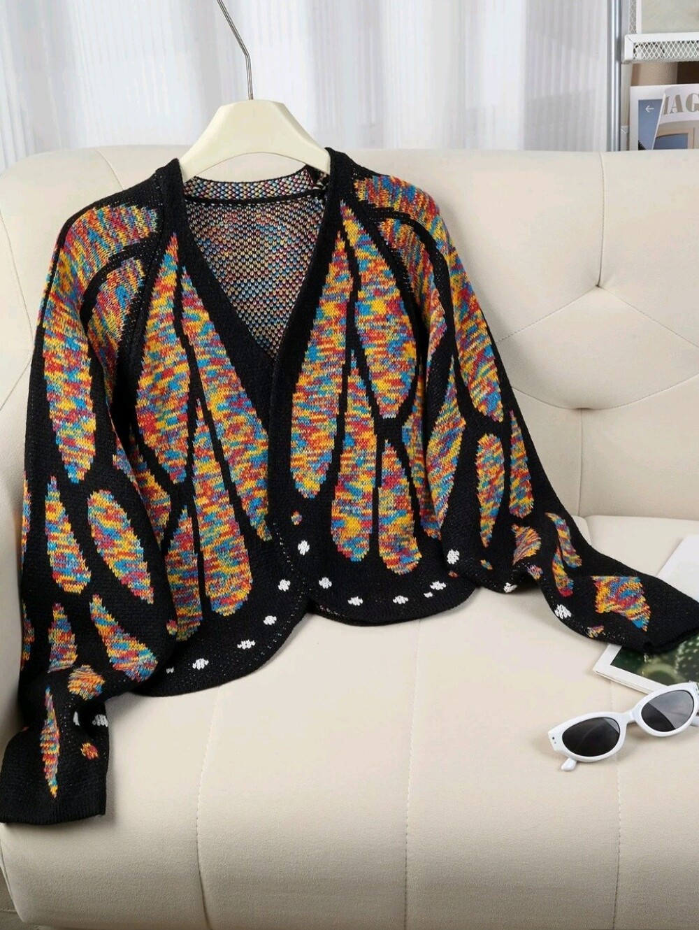 Women’s Butterfly Multicolor Pattern Open Cardigan Sweater Xl
